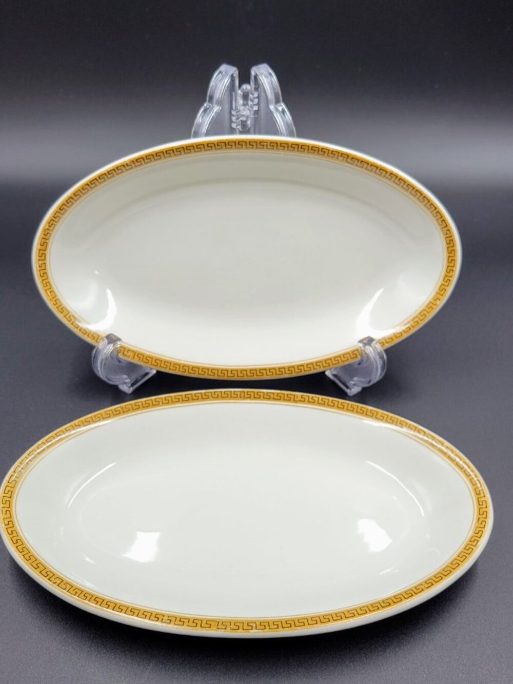 Vintage Maddock Oval Plate Restaurant Ware Gold Greek Key Ultra Vitrified Englan